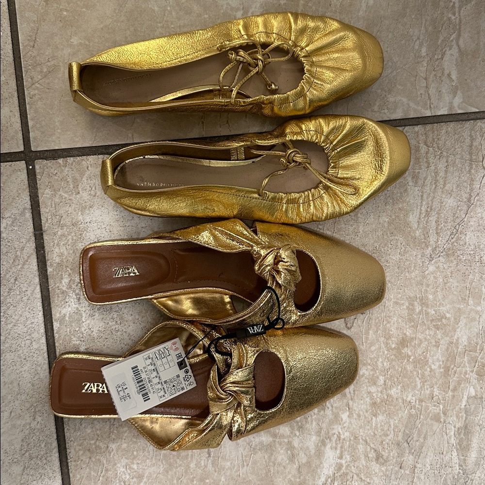 Anthropologie Radiant Gold Flats and Mules